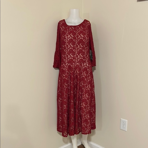 Red Bishop Sleeve Sundress with Crew Neck - Picture 2 of 3